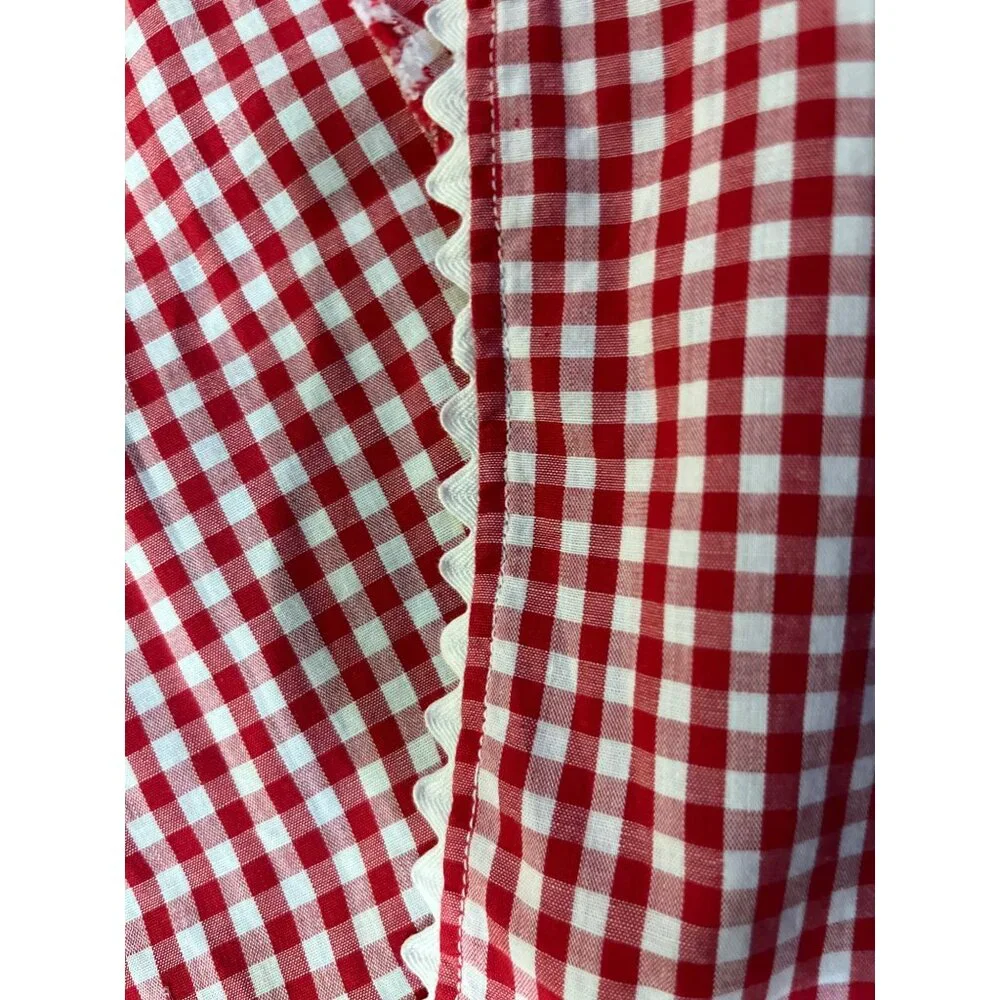 Vintage Red Gingham Half Apron Embroidered Pockets Farmhouse OSFM